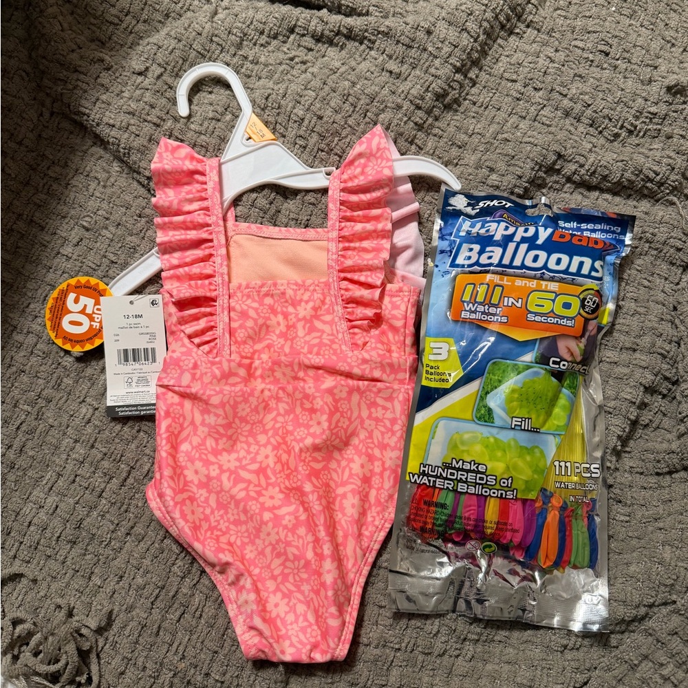 Pink Ruffled Kids One Piece Swimsuit